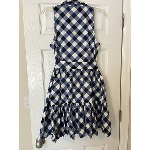 Tommy Hilfiger Women's Sleeveless Blue Checked Cotton Button Midi Dress 12 - Picture 5 of 8
